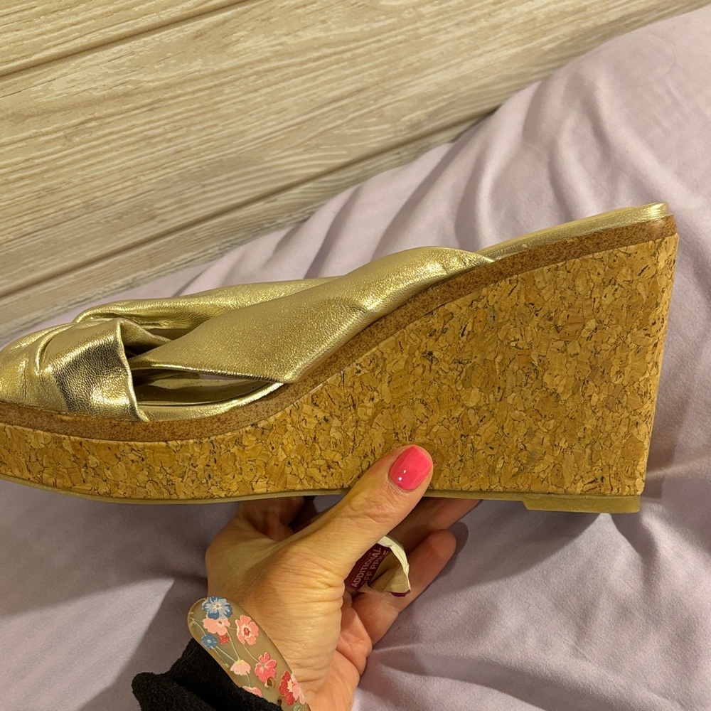 Time and Tru Metallic Gold Wedges